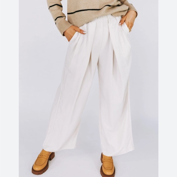 Free People pleated trouser pants size 2 cream Wide Leg High-Waisted w/ pockets - Picture 1 of 8